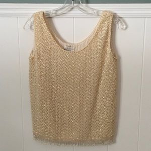 Cyn Les Hand Beaded Cream Sleeveless Top